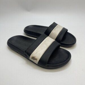 Lacoste Croco-Slide 120-3-US Wom Sz 7 US - Black / White Slip on Slides Sandals